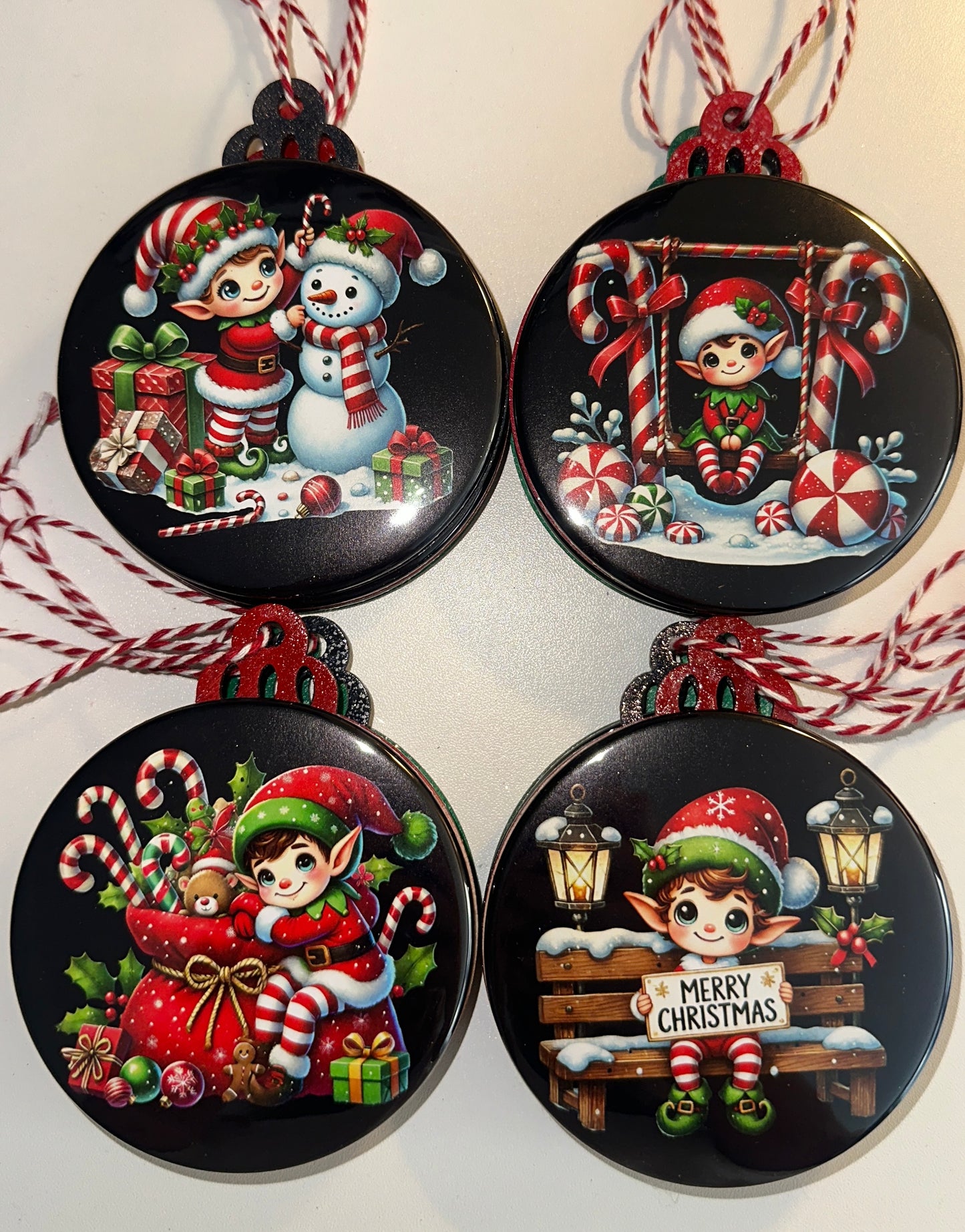 Merry Christmas Snowman and Elf Holiday Ornament Set magnetsbykathi