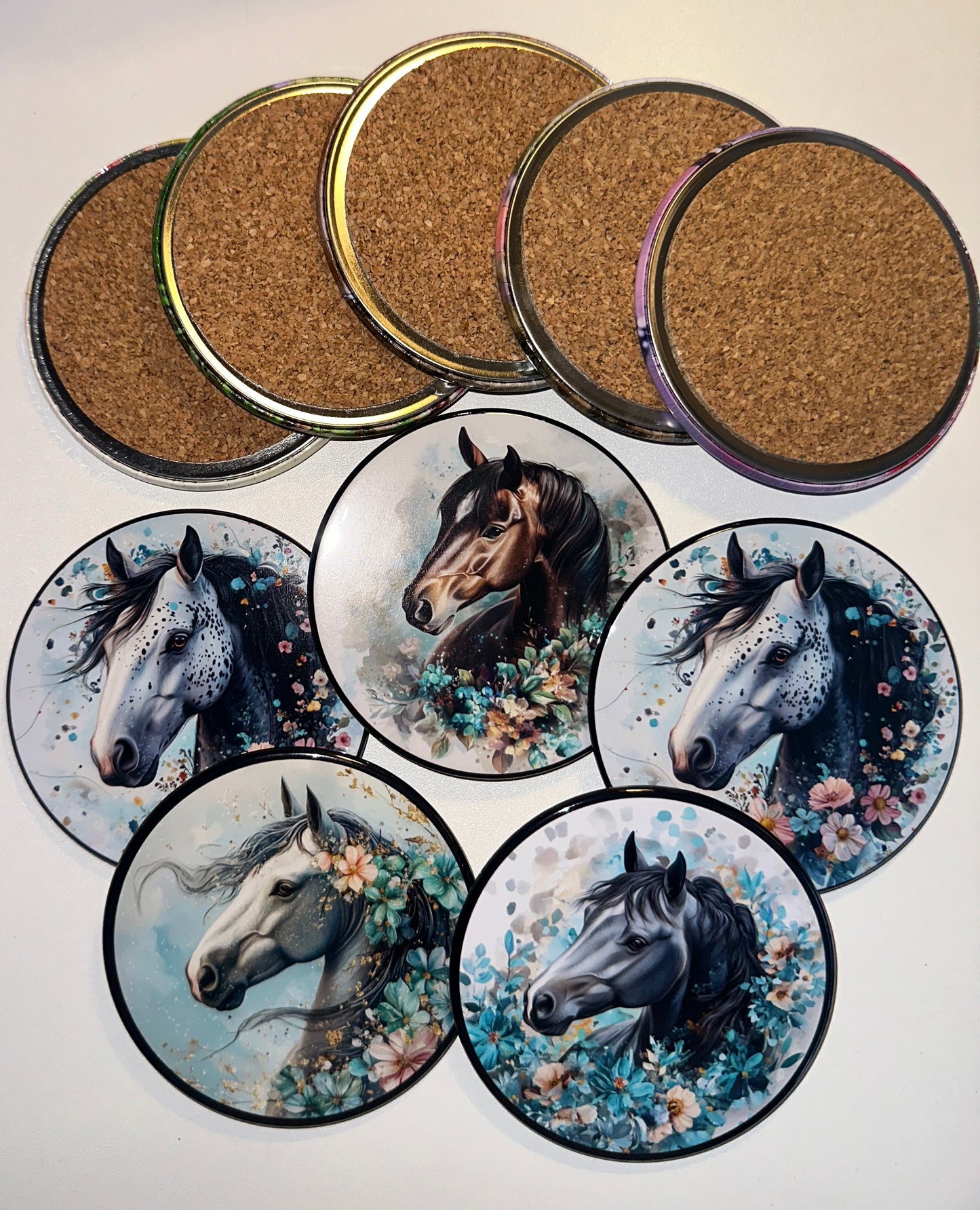 Floral Horses Holiday Drink Coasters Set magnetsbykathi