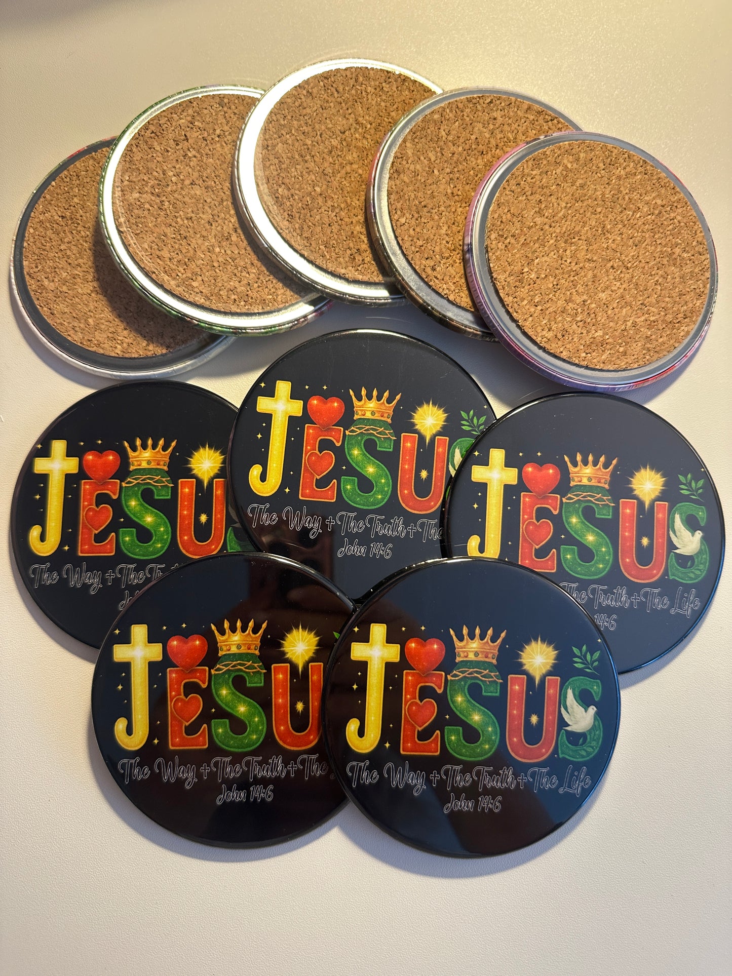 Faith In Jesus Holiday Drink Coasters Set magnetsbykathi