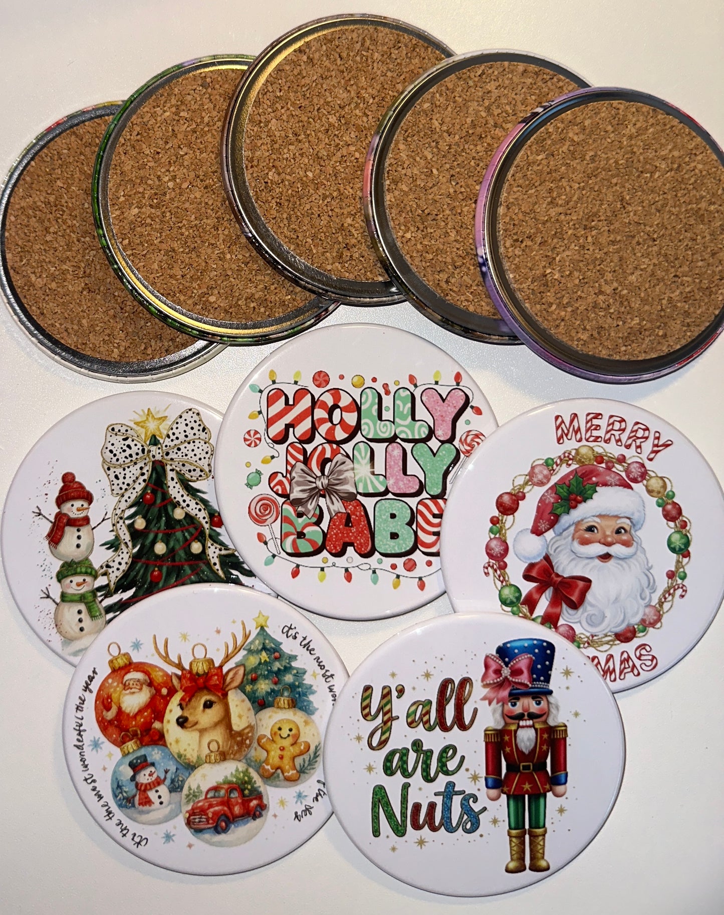 Merry Christmas Holiday Drink Coasters Set magnetsbykathi
