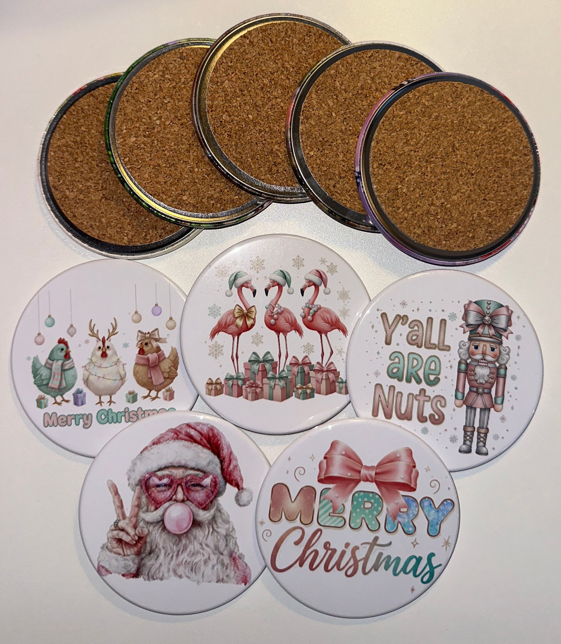 Merry Christmas Holiday Drink Coasters Set magnetsbykathi