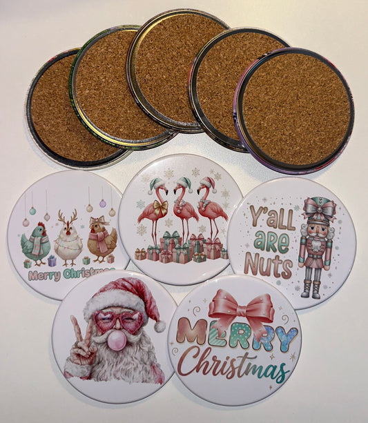 Merry Christmas Holiday Drink Coasters Set magnetsbykathi