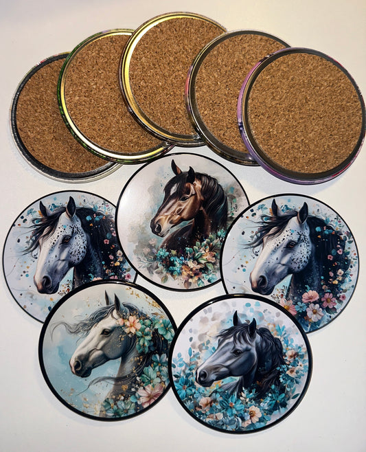 Floral Horses Holiday Drink Coasters Set magnetsbykathi