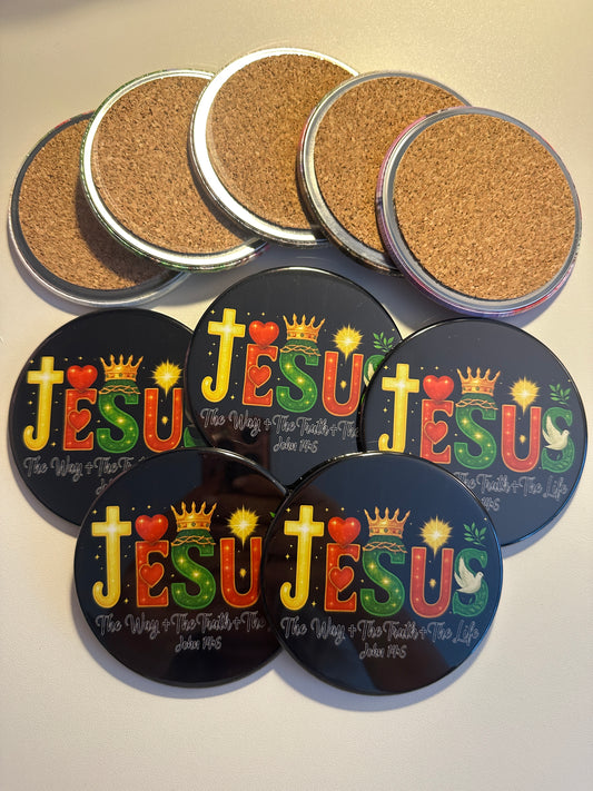 Faith In Jesus Holiday Drink Coasters Set magnetsbykathi