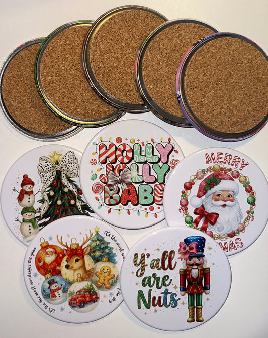 Merry Christmas Holiday Drink Coasters Set magnetsbykathi